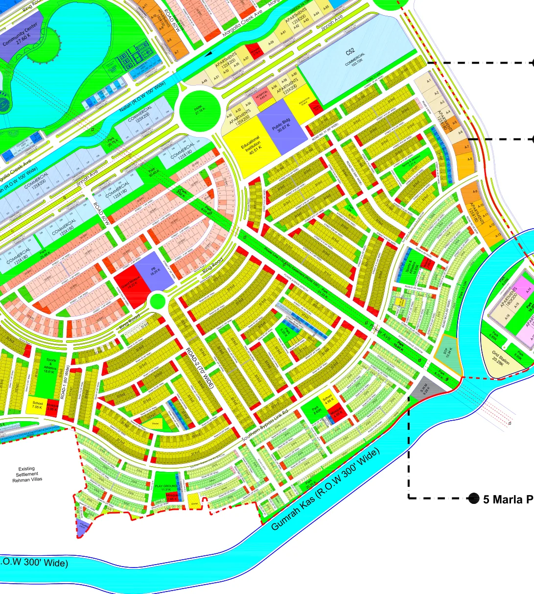 Margalla Enclave master plan, South-East sector: 10 Marla and 5 Marla streets