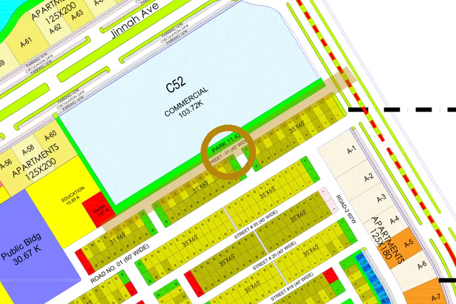 Street 1 in the South-East sector on the Margalla Enclave master plan, marked with a ring
