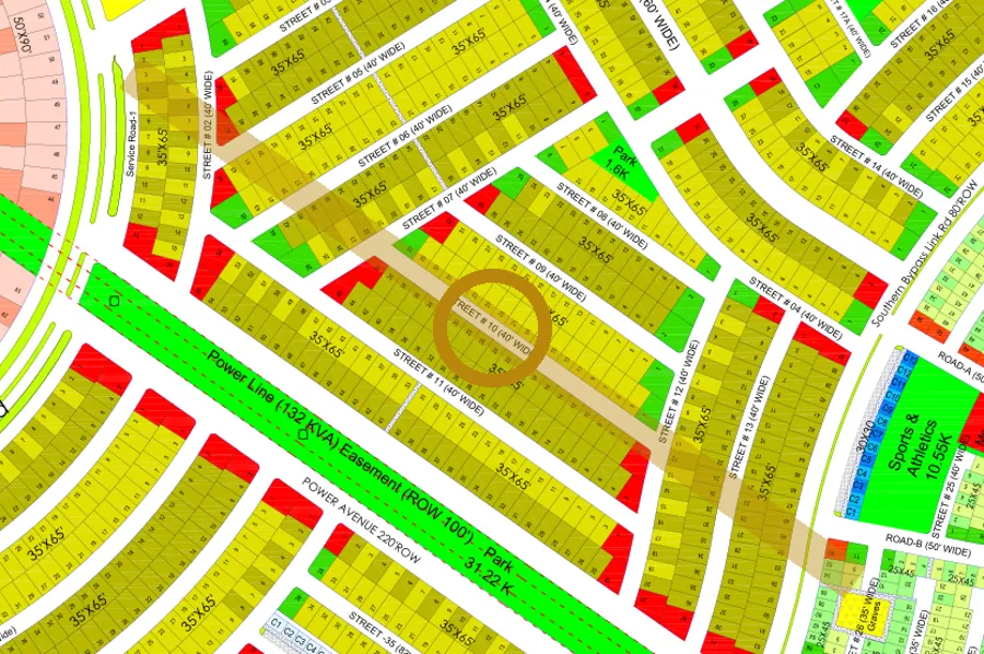 Street 10 in the South-East sector on the Margalla Enclave master plan, marked with a ring
