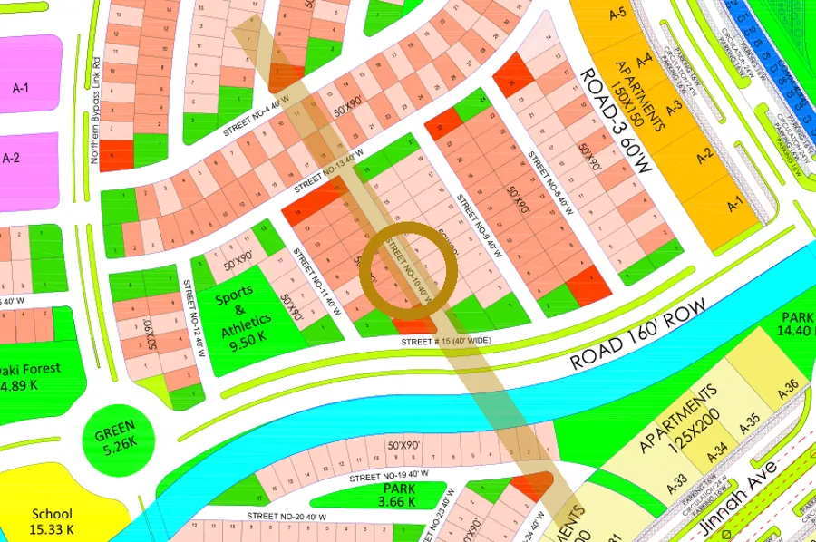 Street 10 in the West sector on the Margalla Enclave master plan, marked with a ring