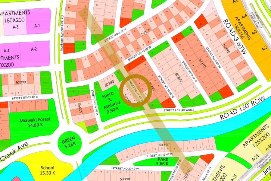 Street 11 in the West sector on the Margalla Enclave master plan, marked with a ring