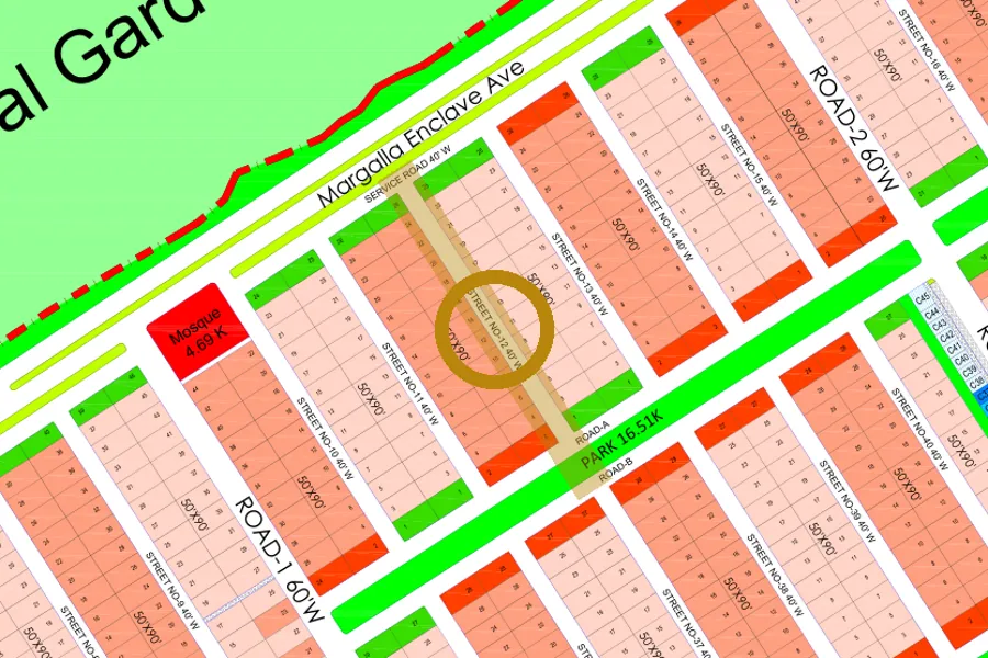 Street 12 in the North-East sector on the Margalla Enclave master plan, marked with a ring