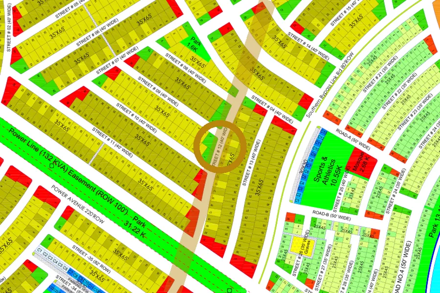 Street 12 in the South-East sector on the Margalla Enclave master plan, marked with a ring