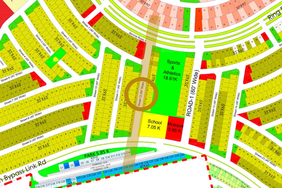 Street 12 in the South-West sector on the Margalla Enclave master plan, marked with a ring