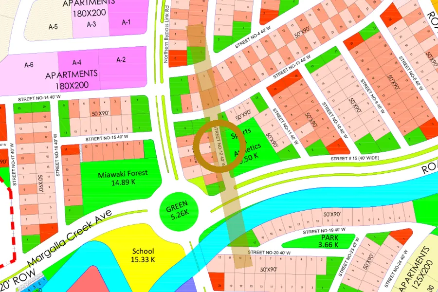 Street 12 in the West sector on the Margalla Enclave master plan, marked with a ring