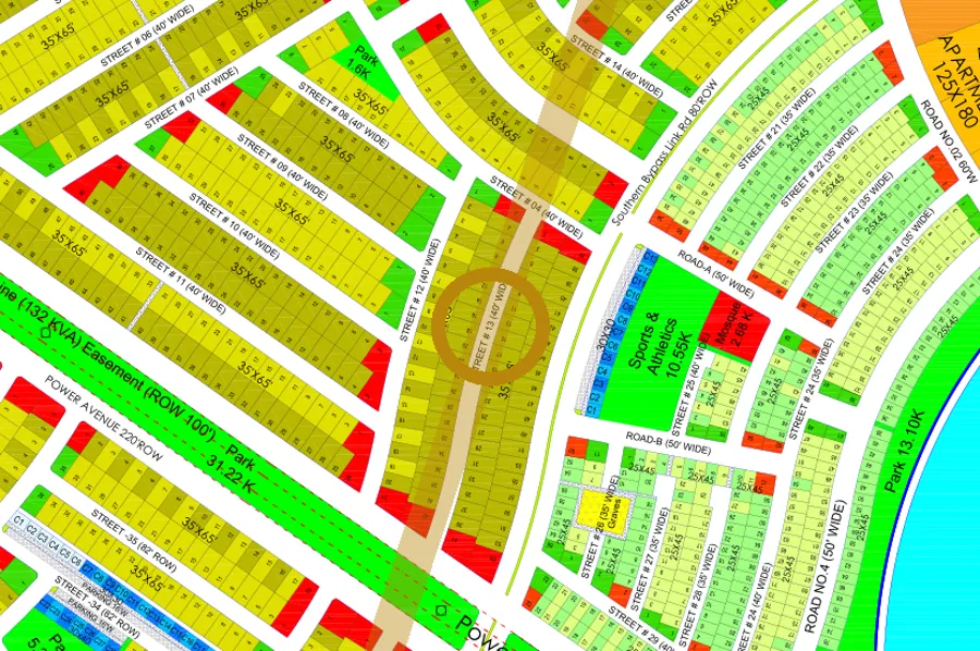 Street 13 in the South-East sector on the Margalla Enclave master plan, marked with a ring
