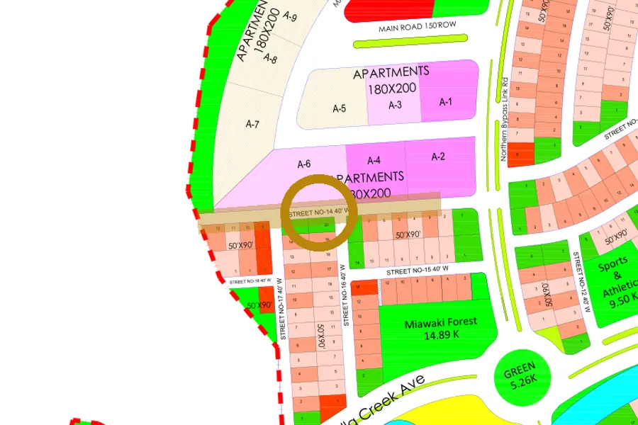 Street 14 in the West sector on the Margalla Enclave master plan, marked with a ring