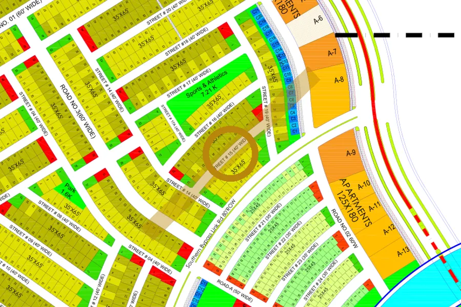 Street 15 in the South-East sector on the Margalla Enclave master plan, marked with a ring