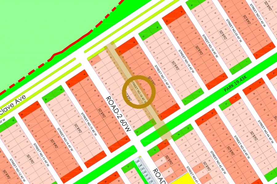 Street 16 in the North-East sector on the Margalla Enclave master plan, marked with a ring