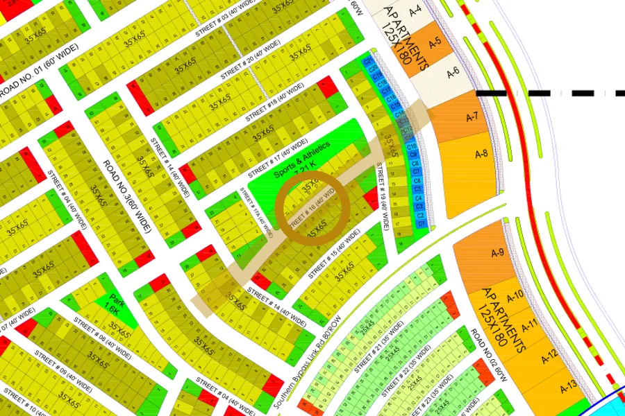 Street 16 in the South-East sector on the Margalla Enclave master plan, marked with a ring