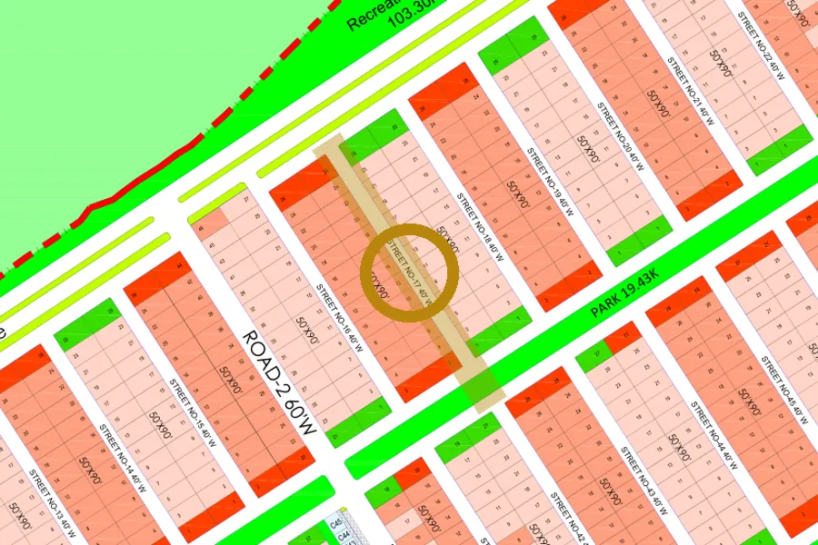 Street 17 in the North-East sector on the Margalla Enclave master plan, marked with a ring