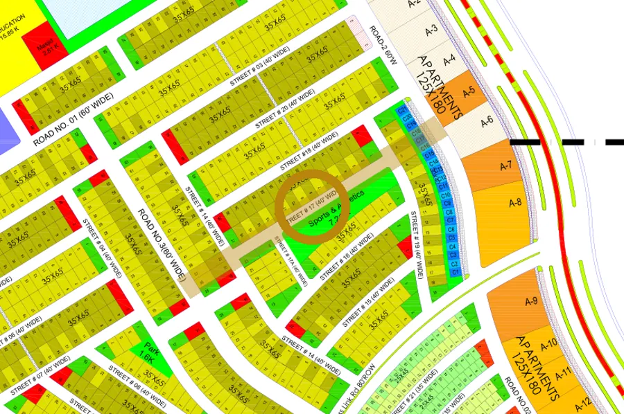 Street 17 in the South-East sector on the Margalla Enclave master plan, marked with a ring