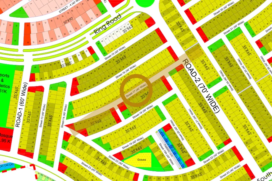 Street 17 in the South sector on the Margalla Enclave master plan, marked with a ring