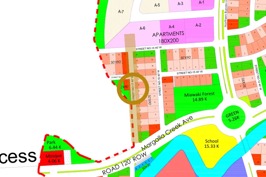 Street 17 in the West sector on the Margalla Enclave master plan, marked with a ring
