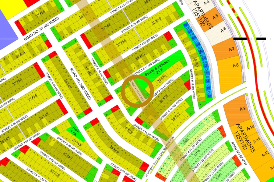 Street 17A in the South-East sector on the Margalla Enclave master plan, marked with a ring