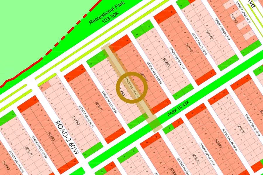 Street 18 in the North-East sector on the Margalla Enclave master plan, marked with a ring