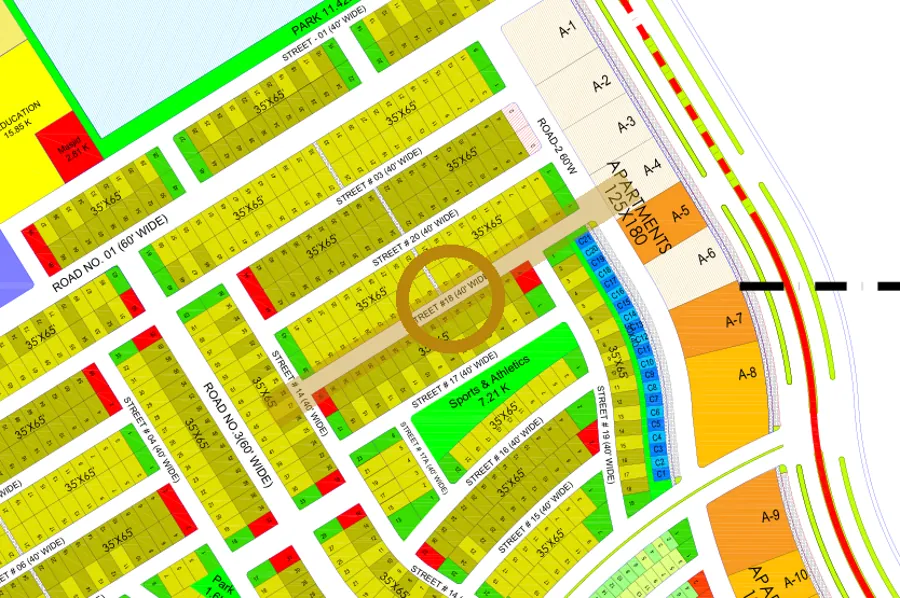 Street 18 in the South-East sector on the Margalla Enclave master plan, marked with a ring