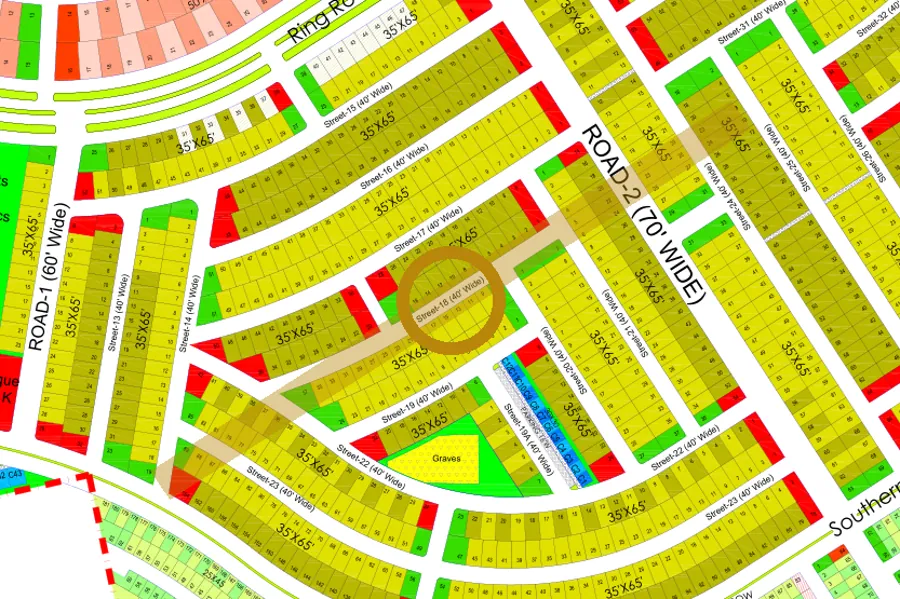 Street 18 in the South sector on the Margalla Enclave master plan, marked with a ring