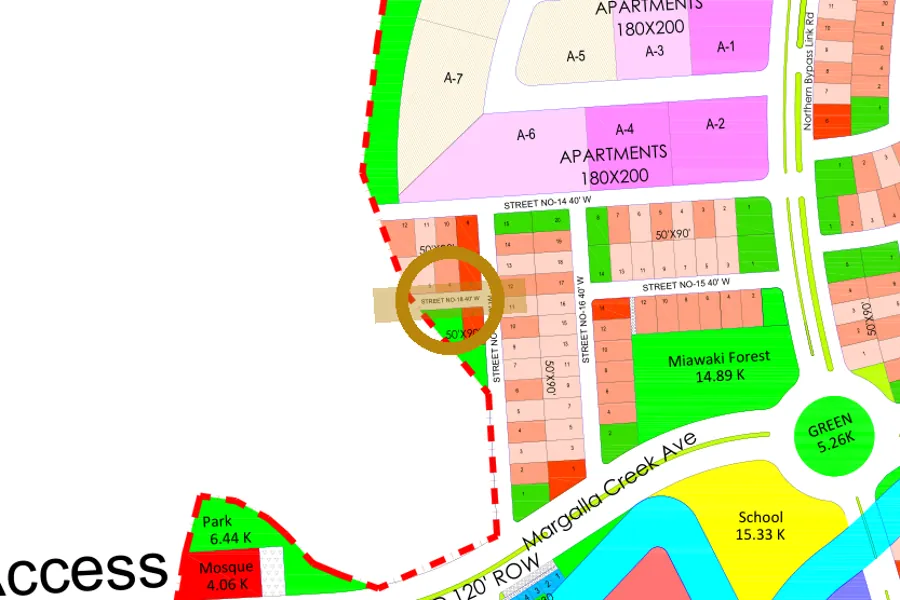 Street 18 in the West sector on the Margalla Enclave master plan, marked with a ring