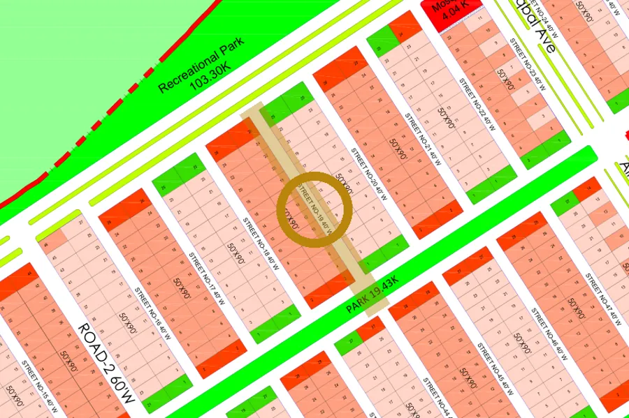 Street 19 in the North-East sector on the Margalla Enclave master plan, marked with a ring