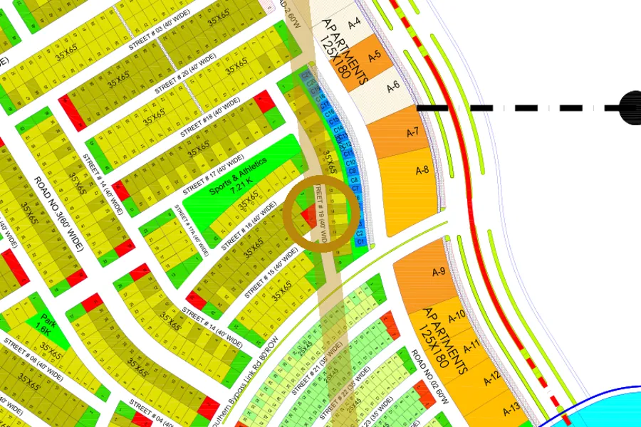 Street 19 in the South-East sector on the Margalla Enclave master plan, marked with a ring
