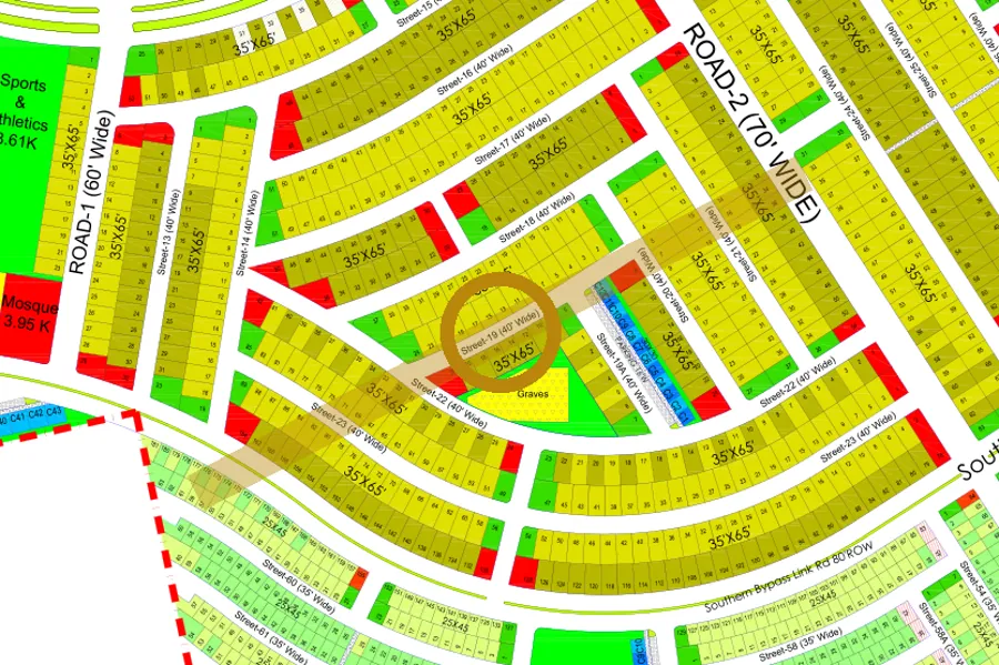 Street 19 in the South sector on the Margalla Enclave master plan, marked with a ring