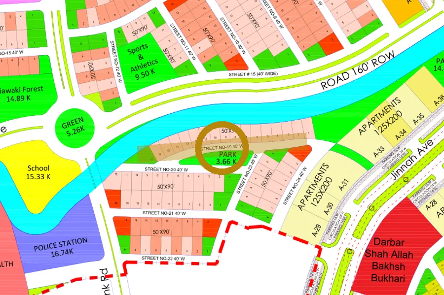 Street 19 in the West sector on the Margalla Enclave master plan, marked with a ring