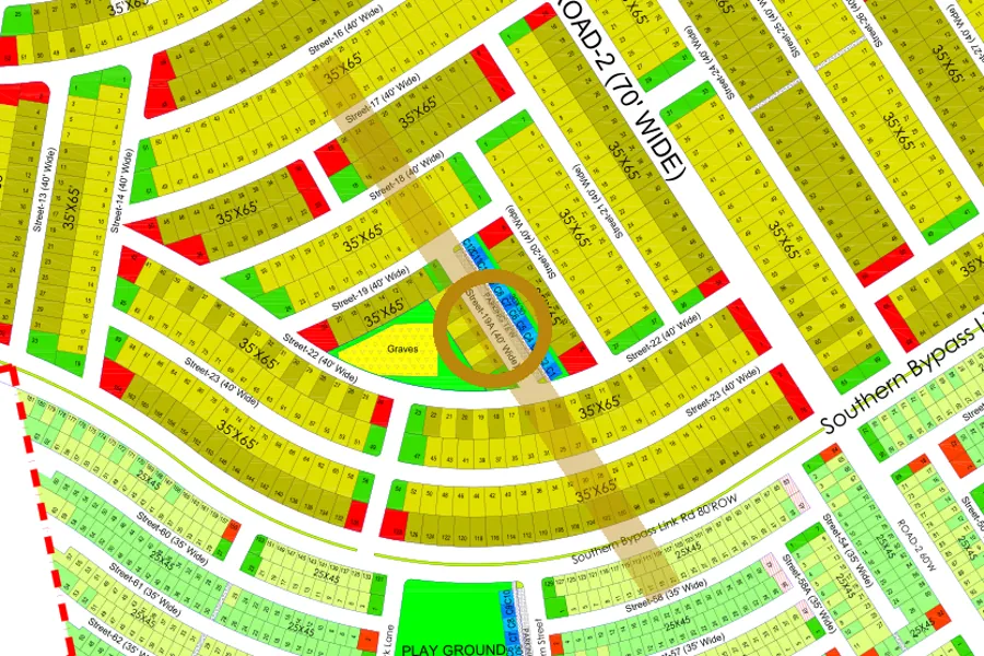 Street 19A in the South sector on the Margalla Enclave master plan, marked with a ring