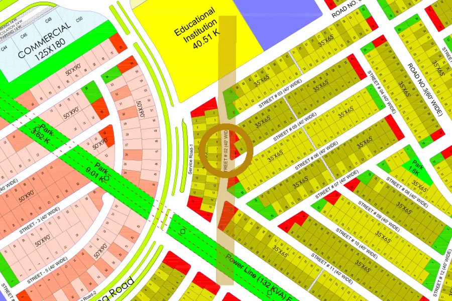 Street 2 in the South-East sector on the Margalla Enclave master plan, marked with a ring