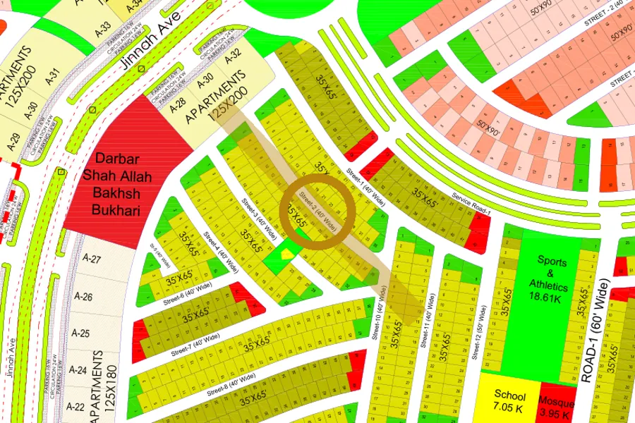 Street 2 in the South-West sector on the Margalla Enclave master plan, marked with a ring