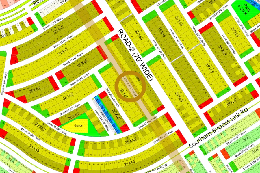 Street 21 in the South sector on the Margalla Enclave master plan, marked with a ring