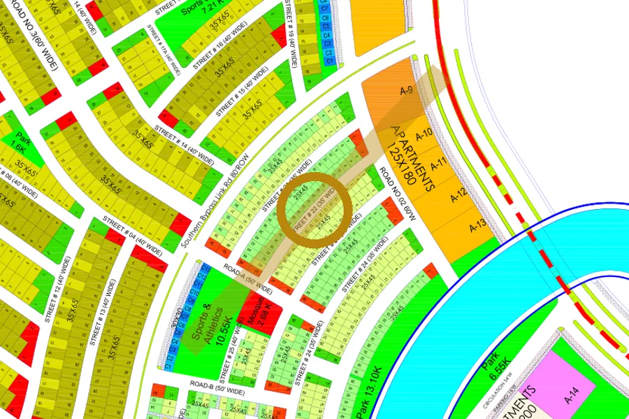 Street 22 in the South-East sector on the Margalla Enclave master plan, marked with a ring