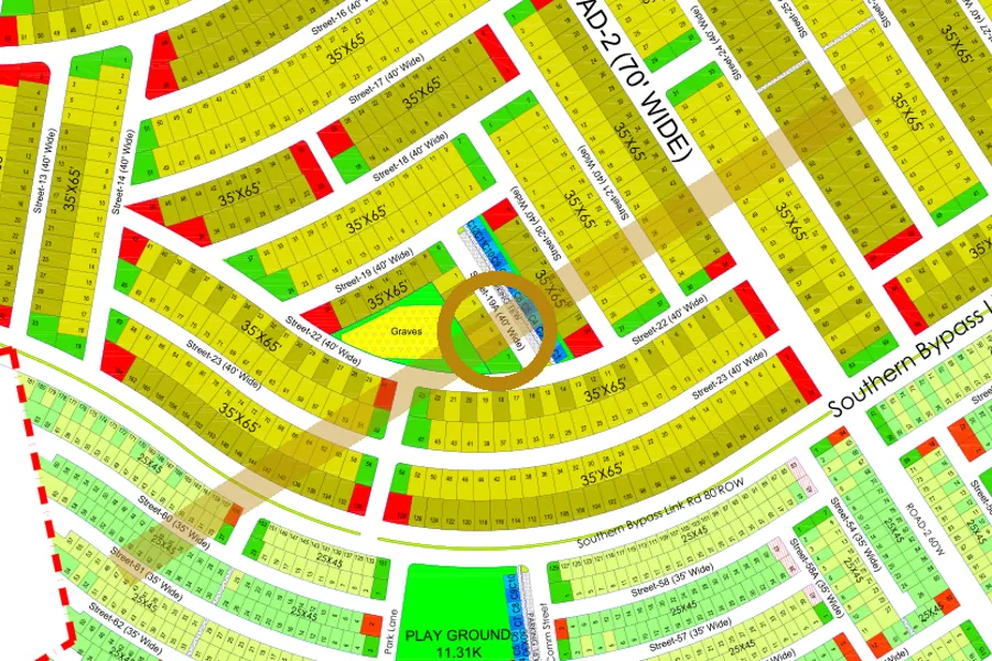Street 22 in the South sector on the Margalla Enclave master plan, marked with a ring