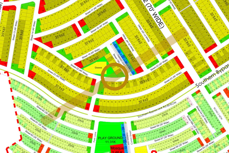 Street 23 in the South sector on the Margalla Enclave master plan, marked with a ring