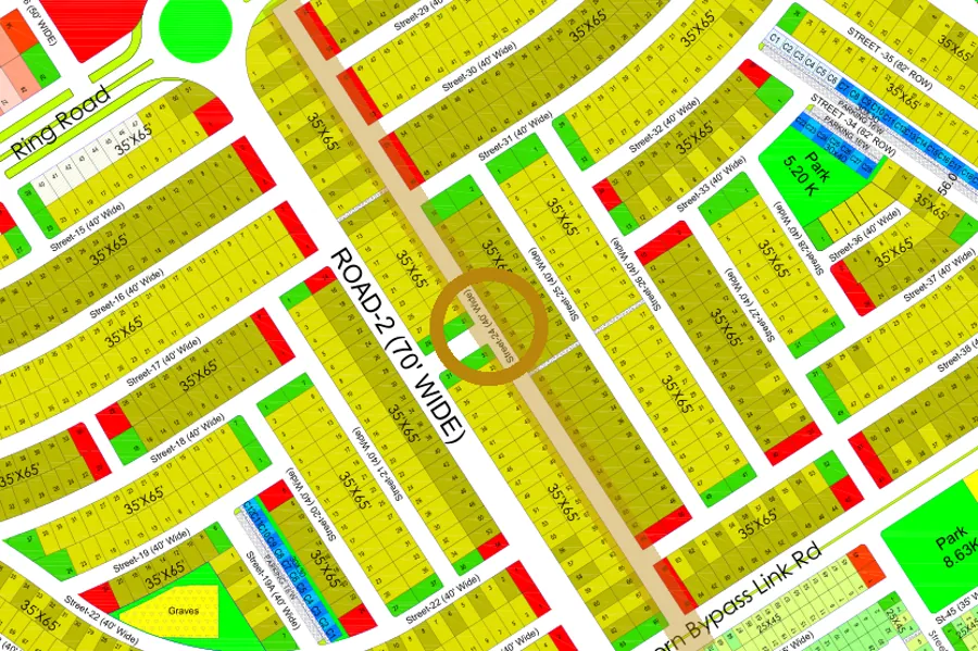 Street 24 in the South sector on the Margalla Enclave master plan, marked with a ring