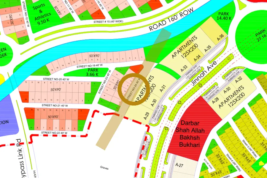 Street 24 in the West sector on the Margalla Enclave master plan, marked with a ring