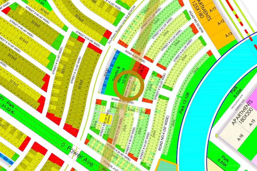 Street 25 in the South-East sector on the Margalla Enclave master plan, marked with a ring