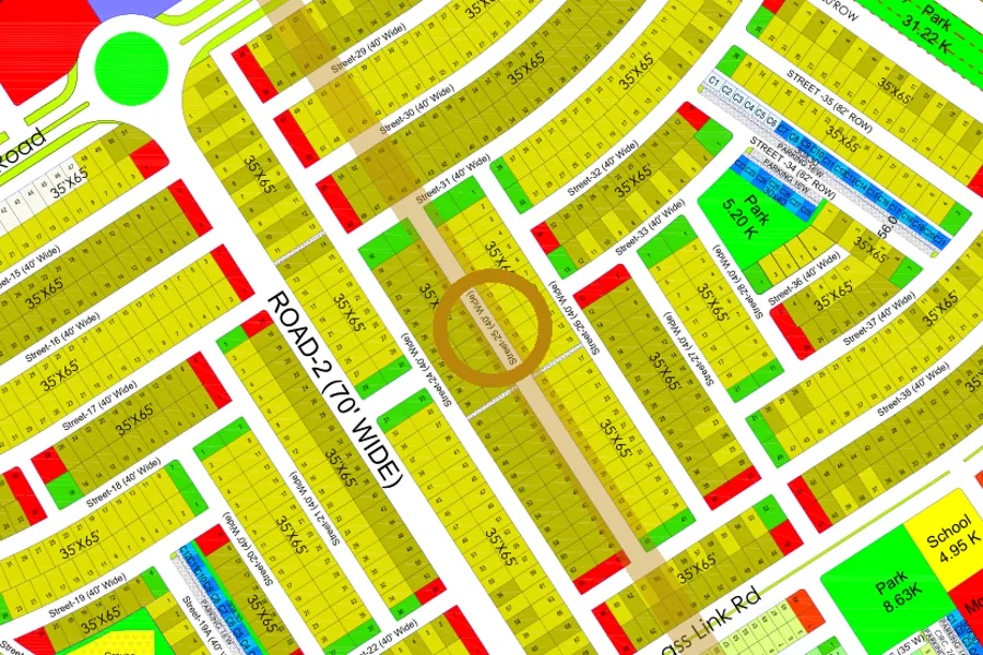 Street 25 in the South sector on the Margalla Enclave master plan, marked with a ring