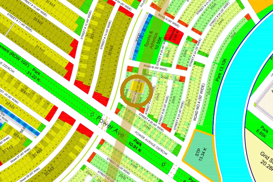 Street 26 in the South-East sector on the Margalla Enclave master plan, marked with a ring