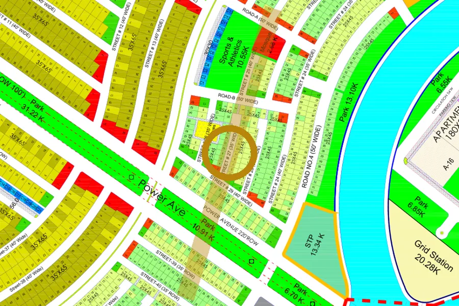 Street 27 in the South-East sector on the Margalla Enclave master plan, marked with a ring