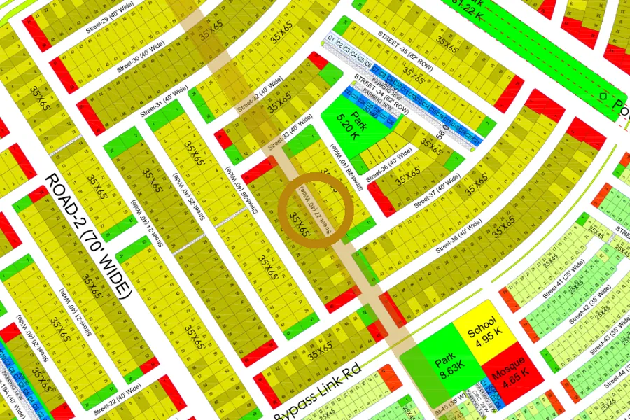 Street 27 in the South sector on the Margalla Enclave master plan, marked with a ring
