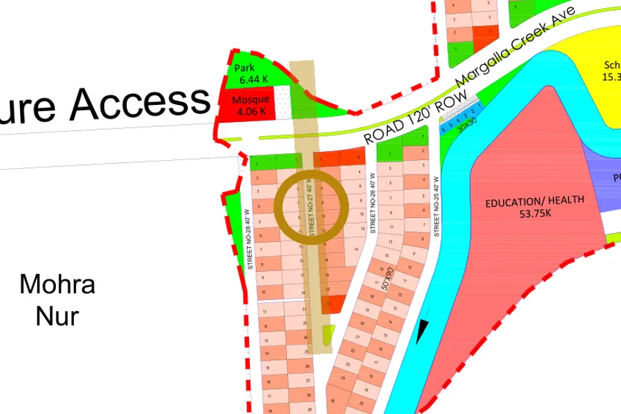Street 27 in the West sector on the Margalla Enclave master plan, marked with a ring