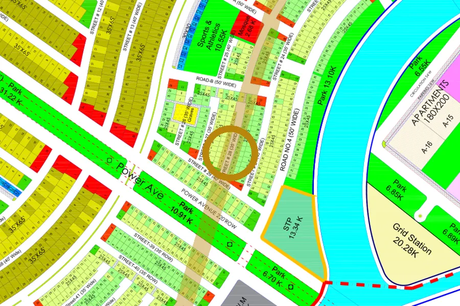 Street 28 in the South-East sector on the Margalla Enclave master plan, marked with a ring