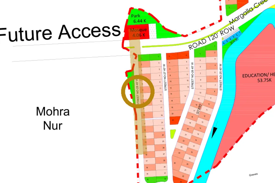 Street 28 in the West sector on the Margalla Enclave master plan, marked with a ring