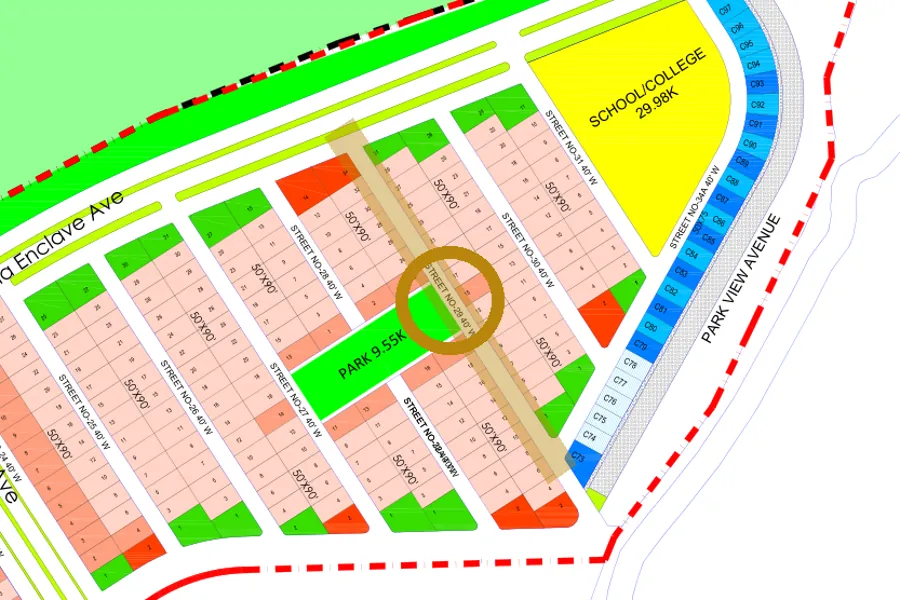 Street 29 in the North-East sector on the Margalla Enclave master plan, marked with a ring
