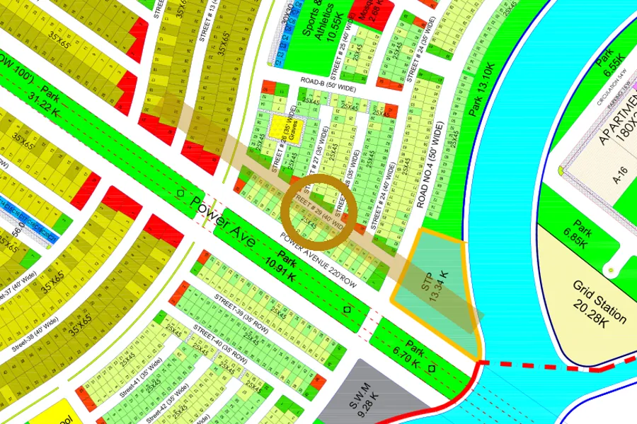 Street 29 in the South-East sector on the Margalla Enclave master plan, marked with a ring