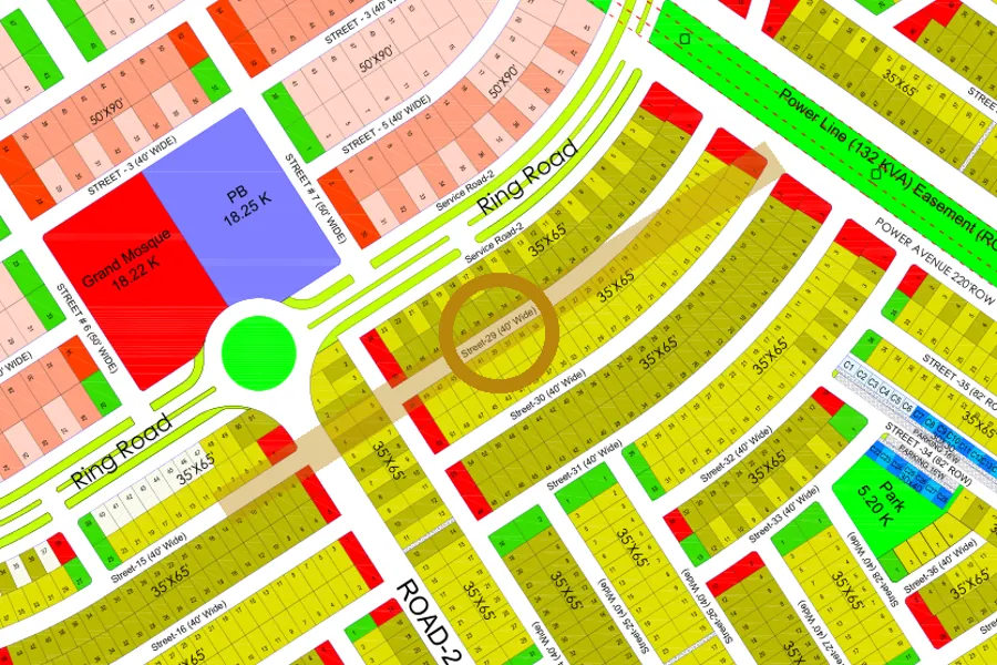 Street 29 in the South sector on the Margalla Enclave master plan, marked with a ring