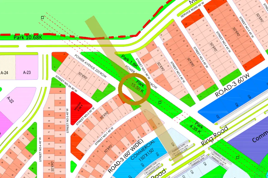 Street 3 in the North-East sector on the Margalla Enclave master plan, marked with a ring