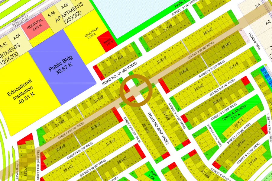 Street 3 in the South-East sector on the Margalla Enclave master plan, marked with a ring