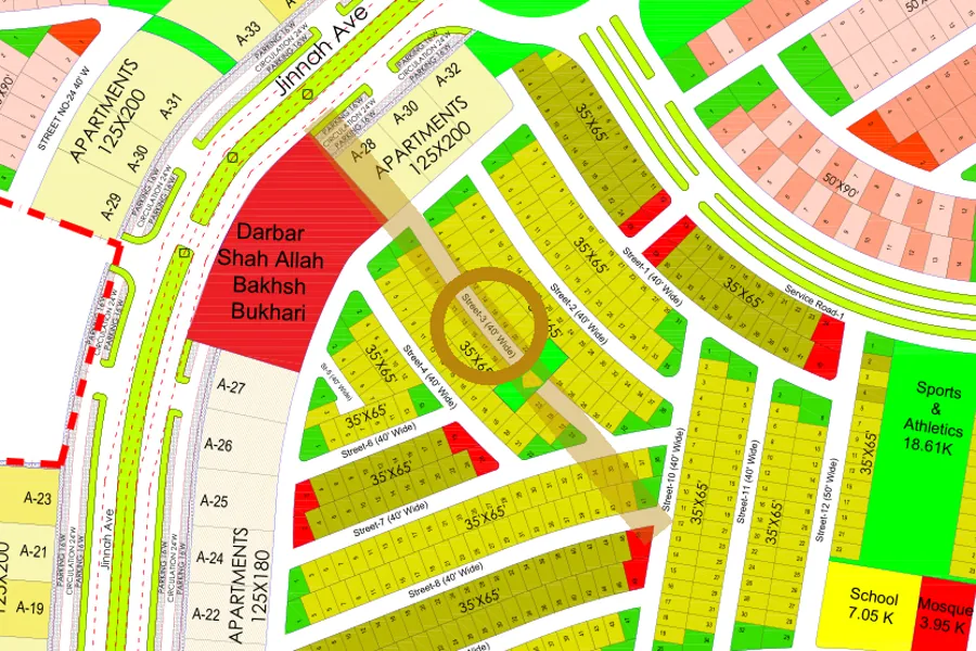 Street 3 in the South-West sector on the Margalla Enclave master plan, marked with a ring